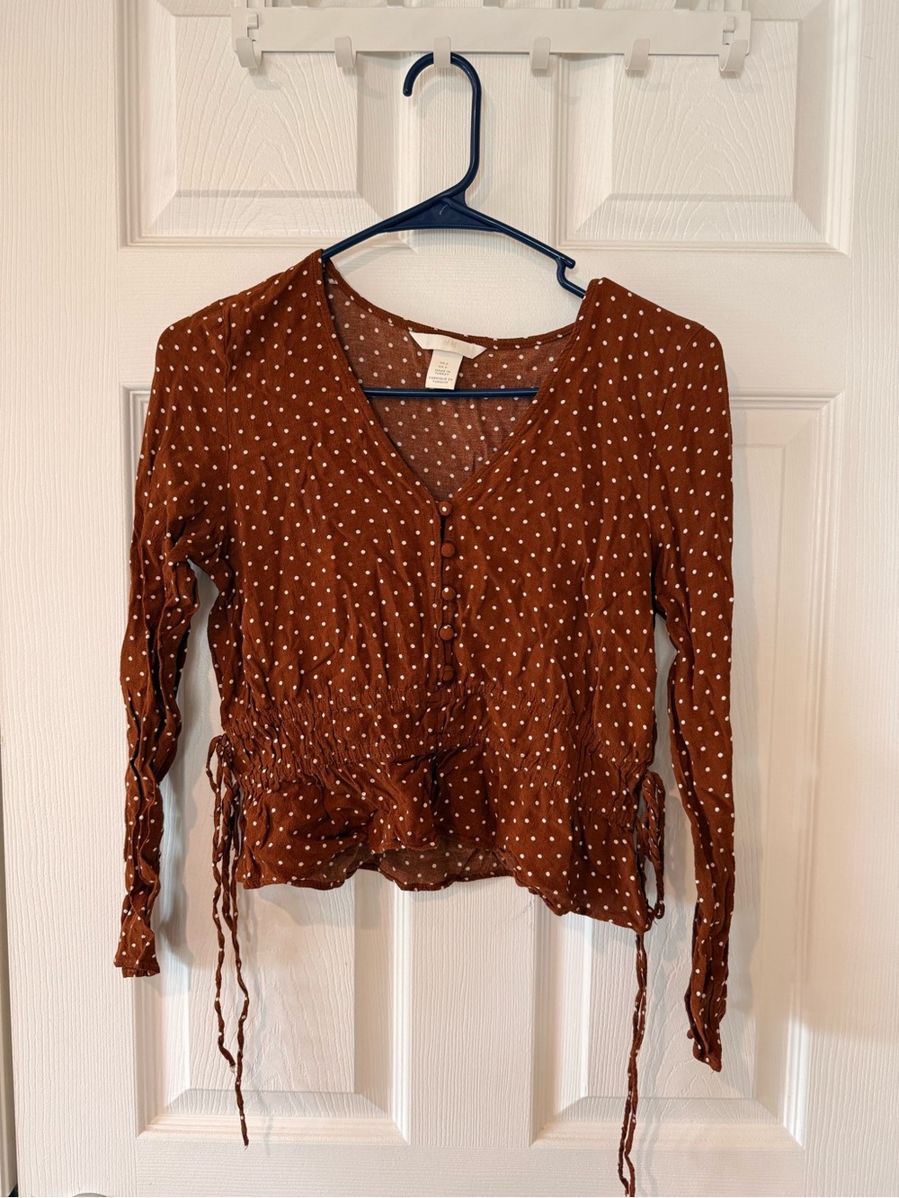 H&M Brown Polka Dot Button-Front Blouse